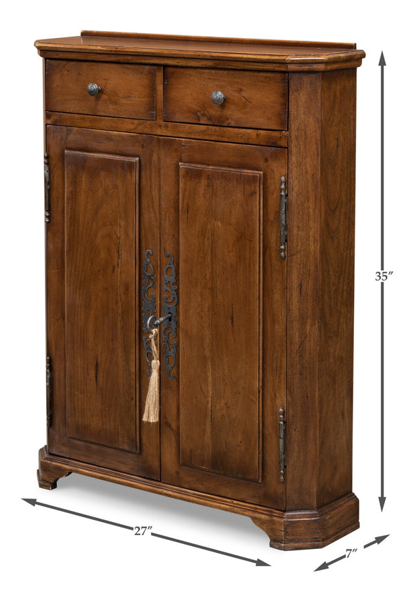 Sarreid Innsbruck Cabinet - Solid Acacia Wood With Elegant Fruitwood Finish & Iron Key Escutcheon Plate Brown  53025