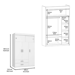HomeRoots Two Piece White and Natural Bedroom Set - Stylish Dresser & Armoire for Modern, Organized Spaces 530267
