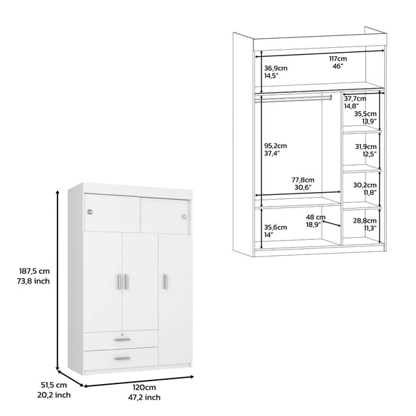 HomeRoots Two Piece White and Natural Bedroom Set - Stylish Dresser & Armoire for Modern, Organized Spaces 530267
