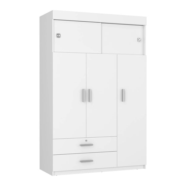 HomeRoots Two Piece White and Natural Bedroom Set - Stylish Dresser & Armoire for Modern, Organized Spaces 530267