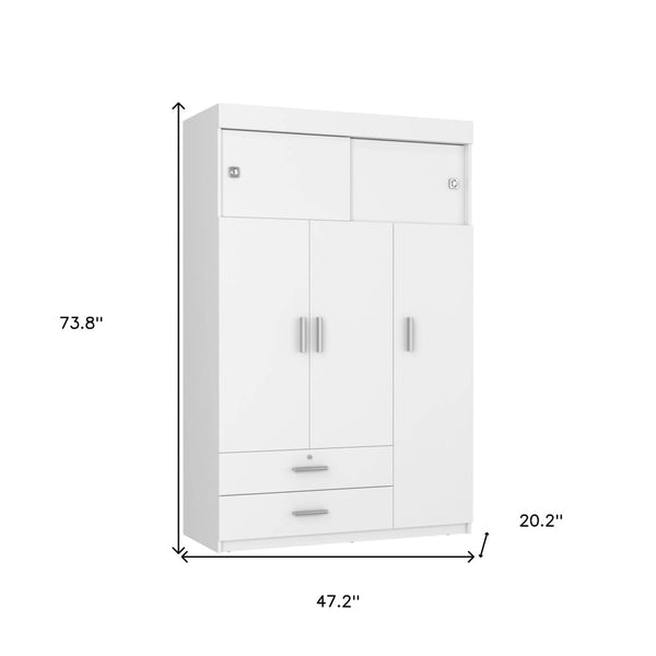 HomeRoots Two Piece White and Natural Bedroom Set - Stylish Dresser & Armoire for Modern, Organized Spaces 530267