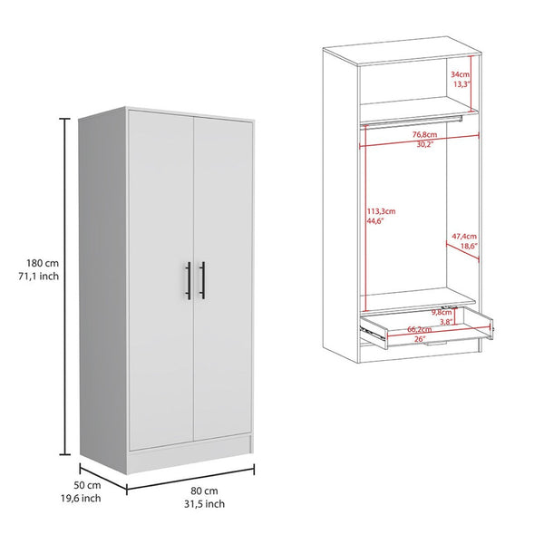 HomeRoots Two Piece White Bedroom Set - Modern Design with Ample Storage, Sleek Finish & Stylish Accents 530269