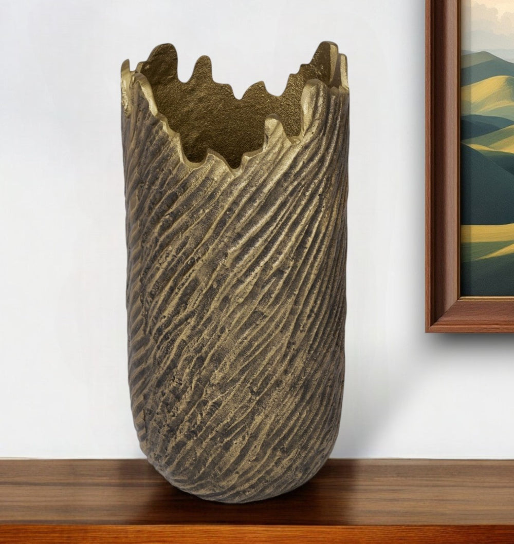 HomeRoots 17" Gold Abstract Aluminum Table Vase - Modern Sculptural Design for Home Decor & Floral Arrangements 530277