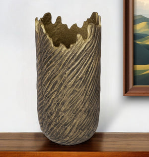 HomeRoots 17" Gold Abstract Aluminum Table Vase - Modern Sculptural Design for Home Decor & Floral Arrangements 530277