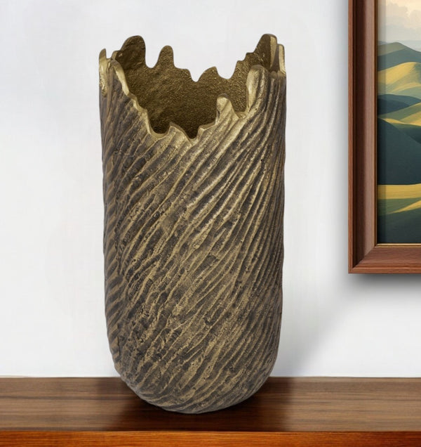 HomeRoots 17" Gold Abstract Aluminum Table Vase - Modern Sculptural Design for Home Decor & Floral Arrangements 530277