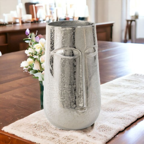 Homeroots 11" Silver Aluminum Faces Cylinder Table Vase - Modern Elegance For Home Decor And Flower Arrangements  Aluminum 530278