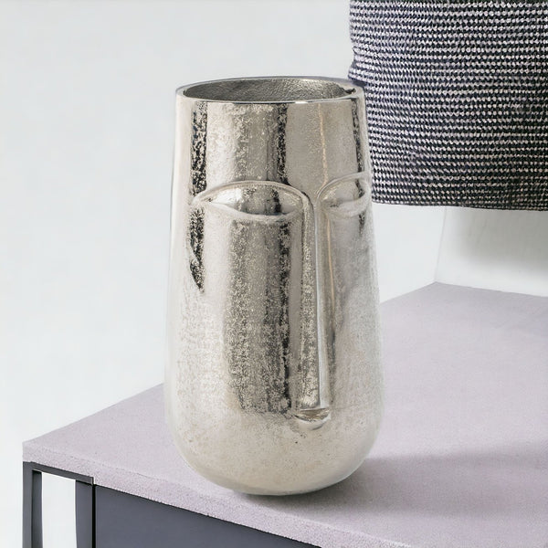 Homeroots 11" Silver Aluminum Faces Cylinder Table Vase - Modern Elegance For Home Decor And Flower Arrangements  Aluminum 530278