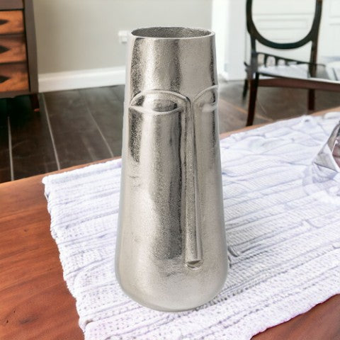 Homeroots 16" Silver Aluminum Faces Cylinder Table Vase - Modern Elegance For Home Decor And Floral Arrangements  Aluminum 530279