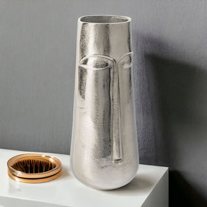 Homeroots 16" Silver Aluminum Faces Cylinder Table Vase - Modern Elegance For Home Decor And Floral Arrangements  Aluminum 530279