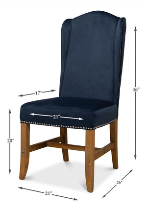 Sarreid High Back Dining Chair Set Of 2 - Luxurious Navy Blue Velvet Upholstery For Elegant Dining Spaces Blue  53028