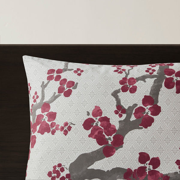 JLA Home N Natori - Comforter Natori Cherry Blossom Reversible Cotton Sateen & Percale Overfilled Oversized Set, OEKO-TEX Certified NS10-1849