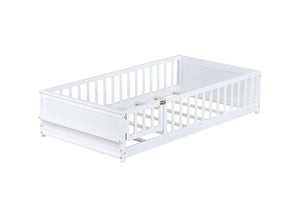 English Elm Twin Size Floor Bed With Integrated Book Rack & Cozy Nook For Imaginative Kids’ Bedrooms, White W504P345769-GIGA