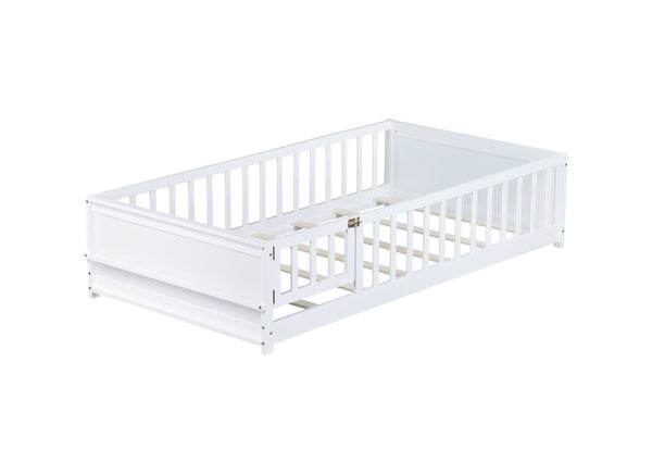 English Elm Twin Size Floor Bed With Integrated Book Rack & Cozy Nook For Imaginative Kids’ Bedrooms, White W504P345769-GIGA