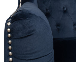 Sarreid Charlotte Loveseat - Elegant Navy Blue Velvet Tufted Design With 2 Cushions For Ultimate Comfort Blue  53035