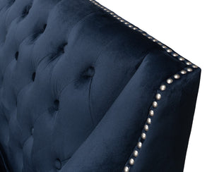 Sarreid Charlotte Loveseat - Elegant Navy Blue Velvet Tufted Design With 2 Cushions For Ultimate Comfort Blue  53035