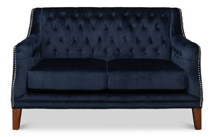 Sarreid Charlotte Loveseat - Elegant Navy Blue Velvet Tufted Design With 2 Cushions For Ultimate Comfort Blue  53035