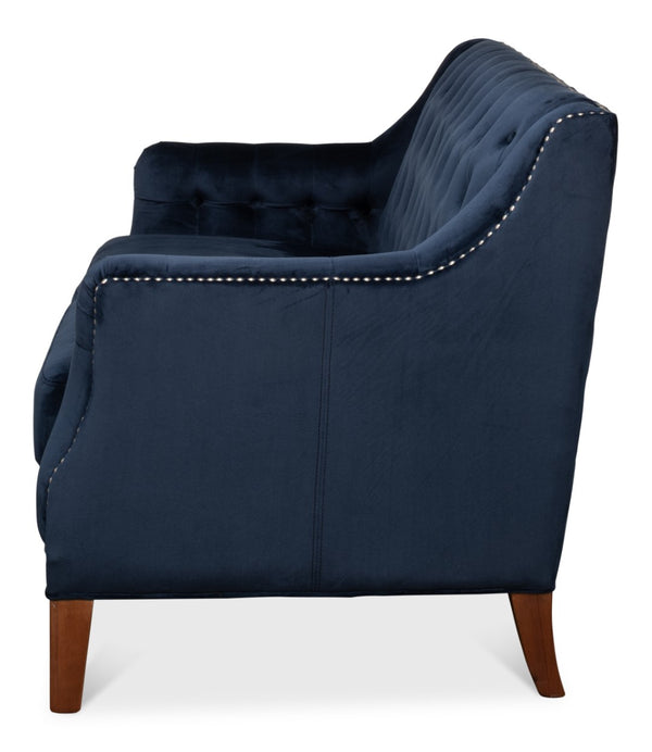 Sarreid Charlotte Loveseat - Elegant Navy Blue Velvet Tufted Design With 2 Cushions For Ultimate Comfort Blue  53035