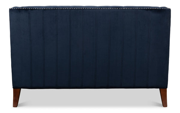 Sarreid Charlotte Loveseat - Elegant Navy Blue Velvet Tufted Design With 2 Cushions For Ultimate Comfort Blue  53035