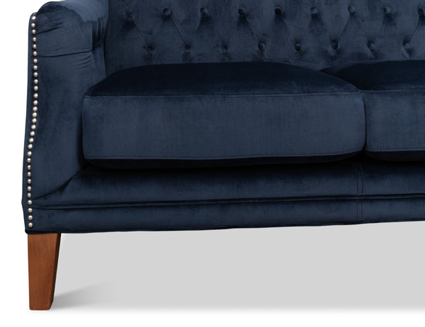 Sarreid Charlotte Loveseat - Elegant Navy Blue Velvet Tufted Design With 2 Cushions For Ultimate Comfort Blue  53035