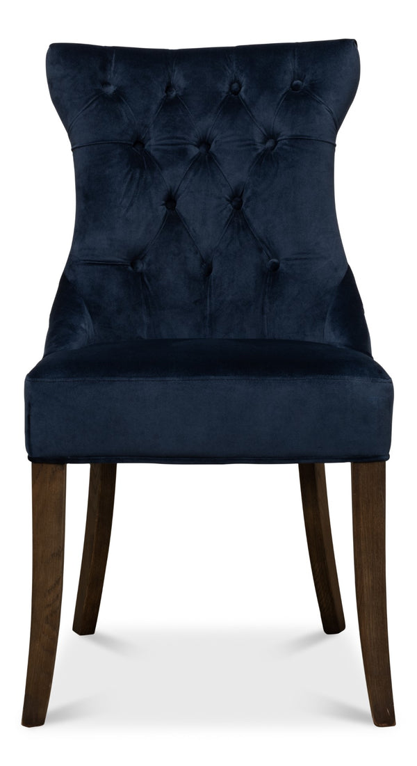 Sarreid Sophie Side Chair Set Of 2 - Luxurious Navy Blue Velvet Upholstered Chairs With Oak Legs Blue  53038