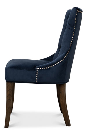 Sarreid Sophie Side Chair Set Of 2 - Luxurious Navy Blue Velvet Upholstered Chairs With Oak Legs Blue  53038