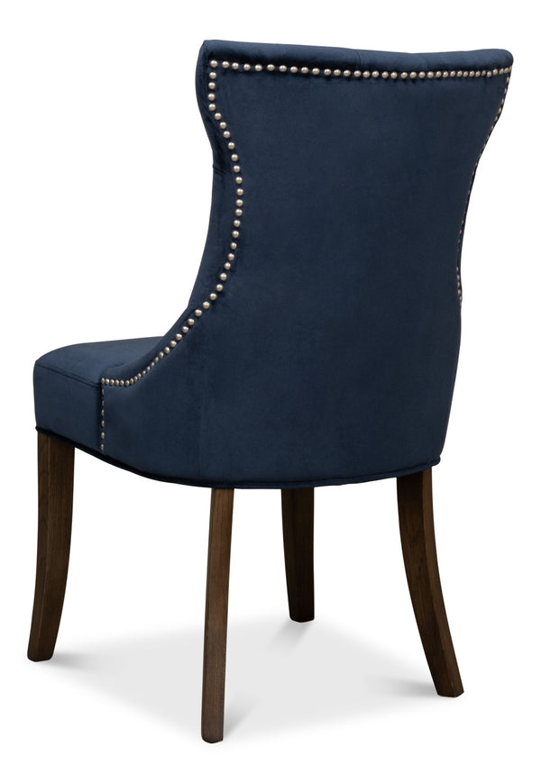 Sarreid Sophie Side Chair Set Of 2 - Luxurious Navy Blue Velvet Upholstered Chairs With Oak Legs Blue  53038
