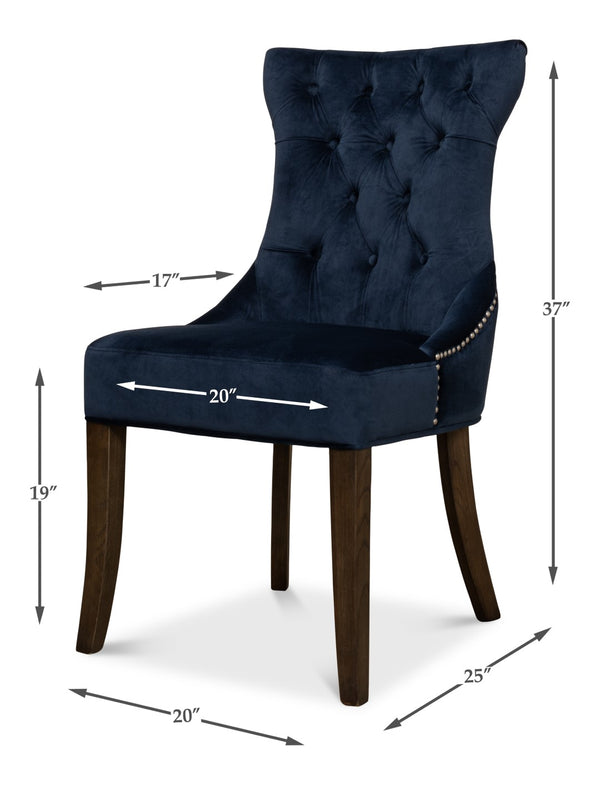 Sarreid Sophie Side Chair Set Of 2 - Luxurious Navy Blue Velvet Upholstered Chairs With Oak Legs Blue  53038