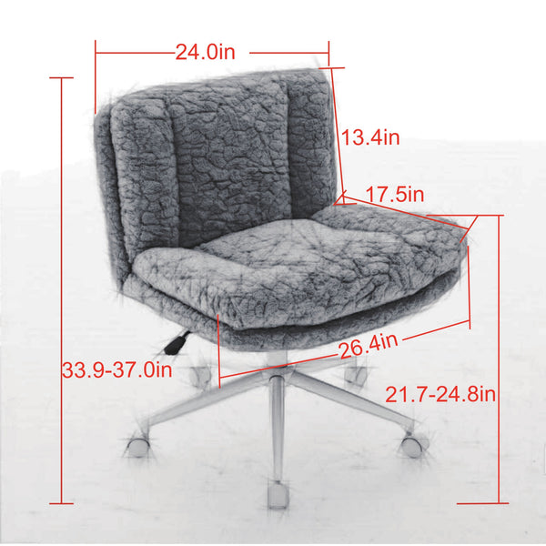 English Elm W26.4 Plush faux alpaca wide seat office chair with double cushion, 360° swivel, ergonomic chic design Cream W1143P369105