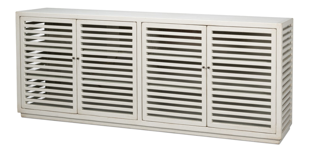 Sarreid St. Nevis Sideboard - Antique White Reclaimed Pine With 4 Fixed Shelves For Timeless Elegance White  53042-3