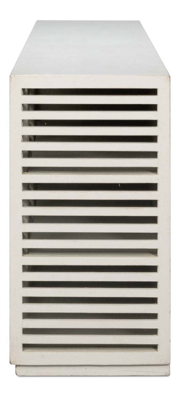 Sarreid St. Nevis Sideboard - Antique White Reclaimed Pine With 4 Fixed Shelves For Timeless Elegance White  53042-3