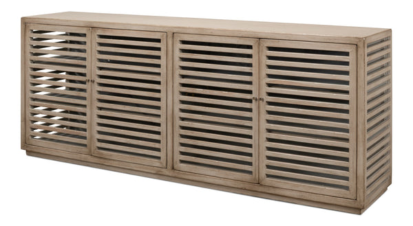 Sarreid St. Nevis Sideboard - Stylish Grey Wash Finish With 4 Fixed Shelves For Modern Home Storage Solutions Grey  53042