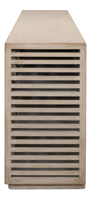 Sarreid St. Nevis Sideboard - Stylish Grey Wash Finish With 4 Fixed Shelves For Modern Home Storage Solutions Grey  53042