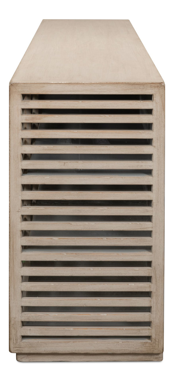 Sarreid St. Nevis Sideboard - Stylish Grey Wash Finish With 4 Fixed Shelves For Modern Home Storage Solutions Grey  53042