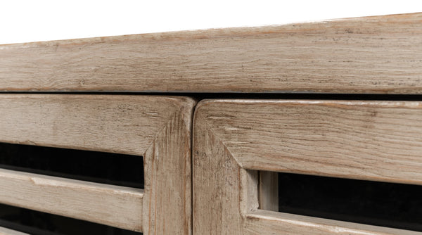 Sarreid St. Nevis Sideboard - Stylish Grey Wash Finish With 4 Fixed Shelves For Modern Home Storage Solutions Grey  53042