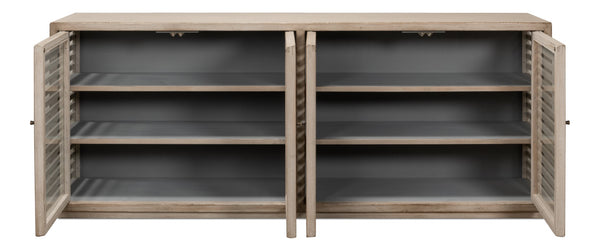 Sarreid St. Nevis Sideboard - Stylish Grey Wash Finish With 4 Fixed Shelves For Modern Home Storage Solutions Grey  53042
