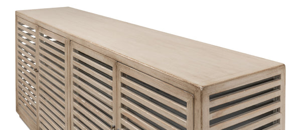 Sarreid St. Nevis Sideboard - Stylish Grey Wash Finish With 4 Fixed Shelves For Modern Home Storage Solutions Grey  53042