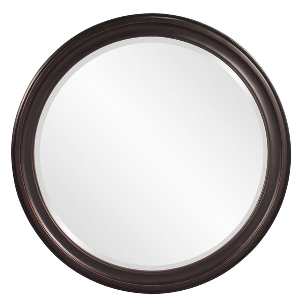 Howard Elliott George Mirror - Stunning Round Wood Frame With Beveled Edge For A Transitional Home Decor Accent Brown Wood 53044-howard-elliott