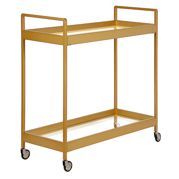 Homeroots Brass Steel And Glass Rolling Bar Cart   530443