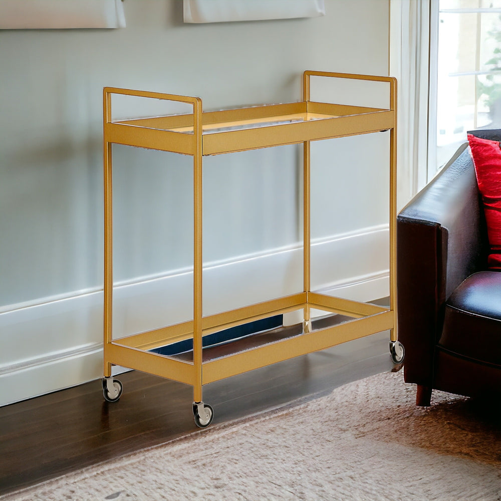 Homeroots Brass Steel And Glass Rolling Bar Cart   530443