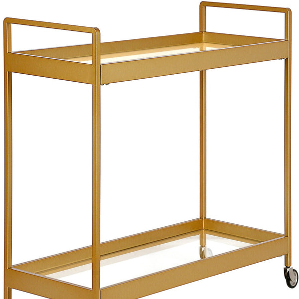 Homeroots Brass Steel And Glass Rolling Bar Cart   530443