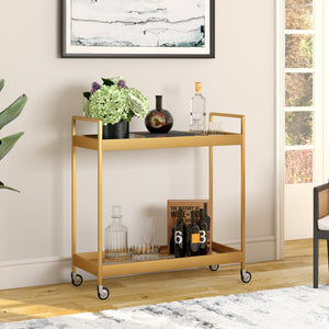 Homeroots Brass Steel And Glass Rolling Bar Cart   530443