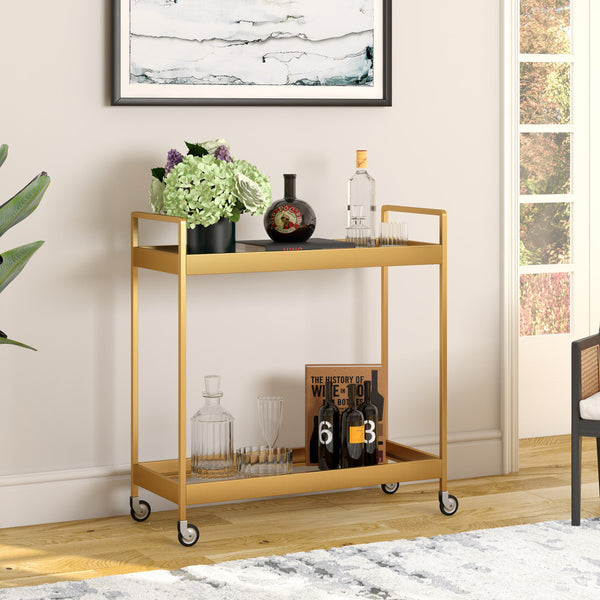 Homeroots Brass Steel And Glass Rolling Bar Cart   530443