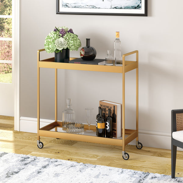 Homeroots Brass Steel And Glass Rolling Bar Cart   530443