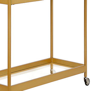 Homeroots Brass Steel And Glass Rolling Bar Cart   530443
