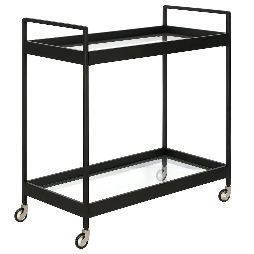 Homeroots Black Steel And Glass Rolling Bar Cart   530445