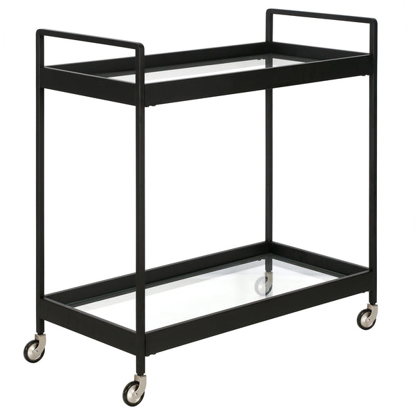 Homeroots Black Steel And Glass Rolling Bar Cart   530445
