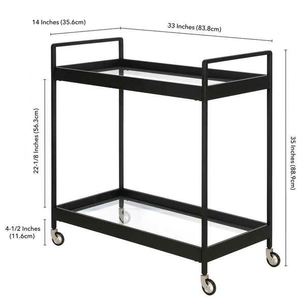 Homeroots Black Steel And Glass Rolling Bar Cart   530445