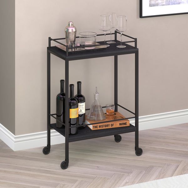 Homeroots Black Steel Rolling Bar Cart   530446