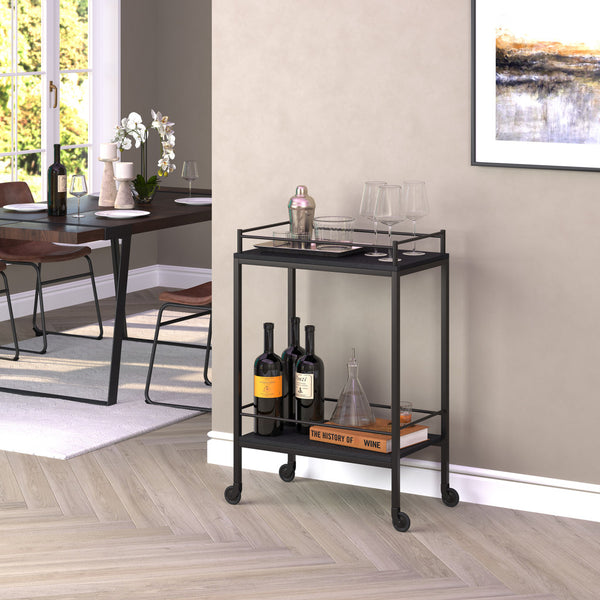 Homeroots Black Steel Rolling Bar Cart   530446