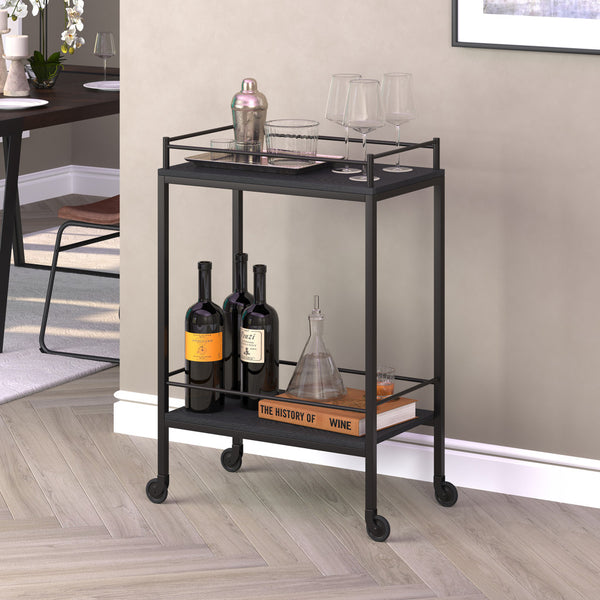 Homeroots Black Steel Rolling Bar Cart   530446